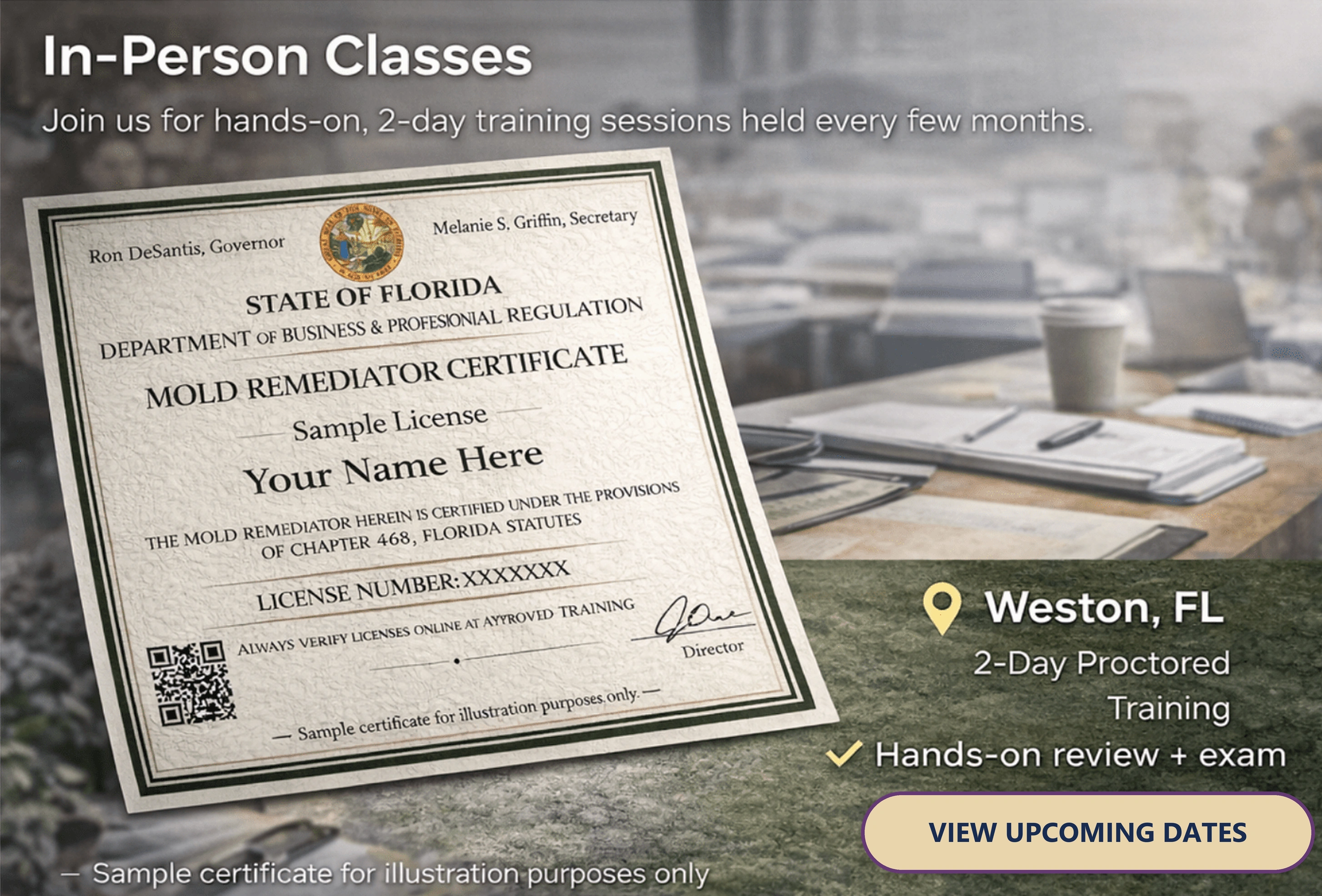 Original in-person mold training certificate illustration